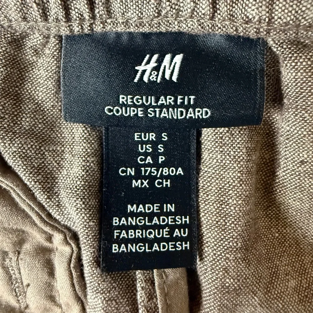 H&M Pants Womens Small‎ Brown Linen Blend Drawstring Regular Fit Straight Leg